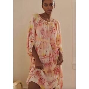 Anthropologie Tiered Puff Sleeve Dress lace Trim‎